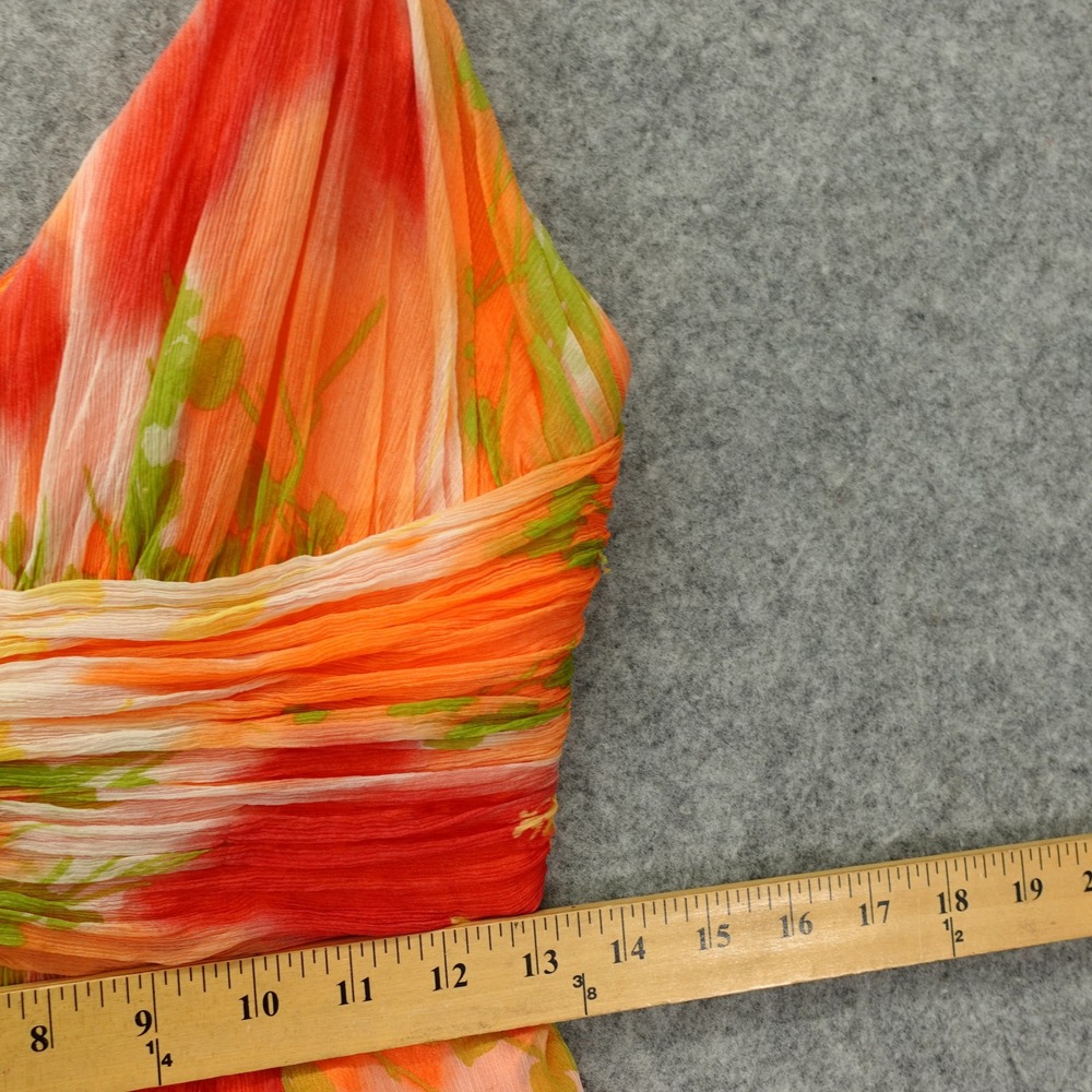 Tropical Y2K Floral Silk Dress S Orange Fall Boho Crinkle Laundry Shelli Segal - Picture 5 of 13